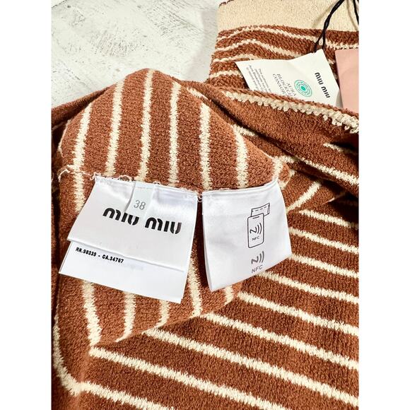 NWT Miu Miu Gonna Cotton Boucle Striped Mini Skirt Tobacco Women's 38 / US 2 - Picture 9 of 13